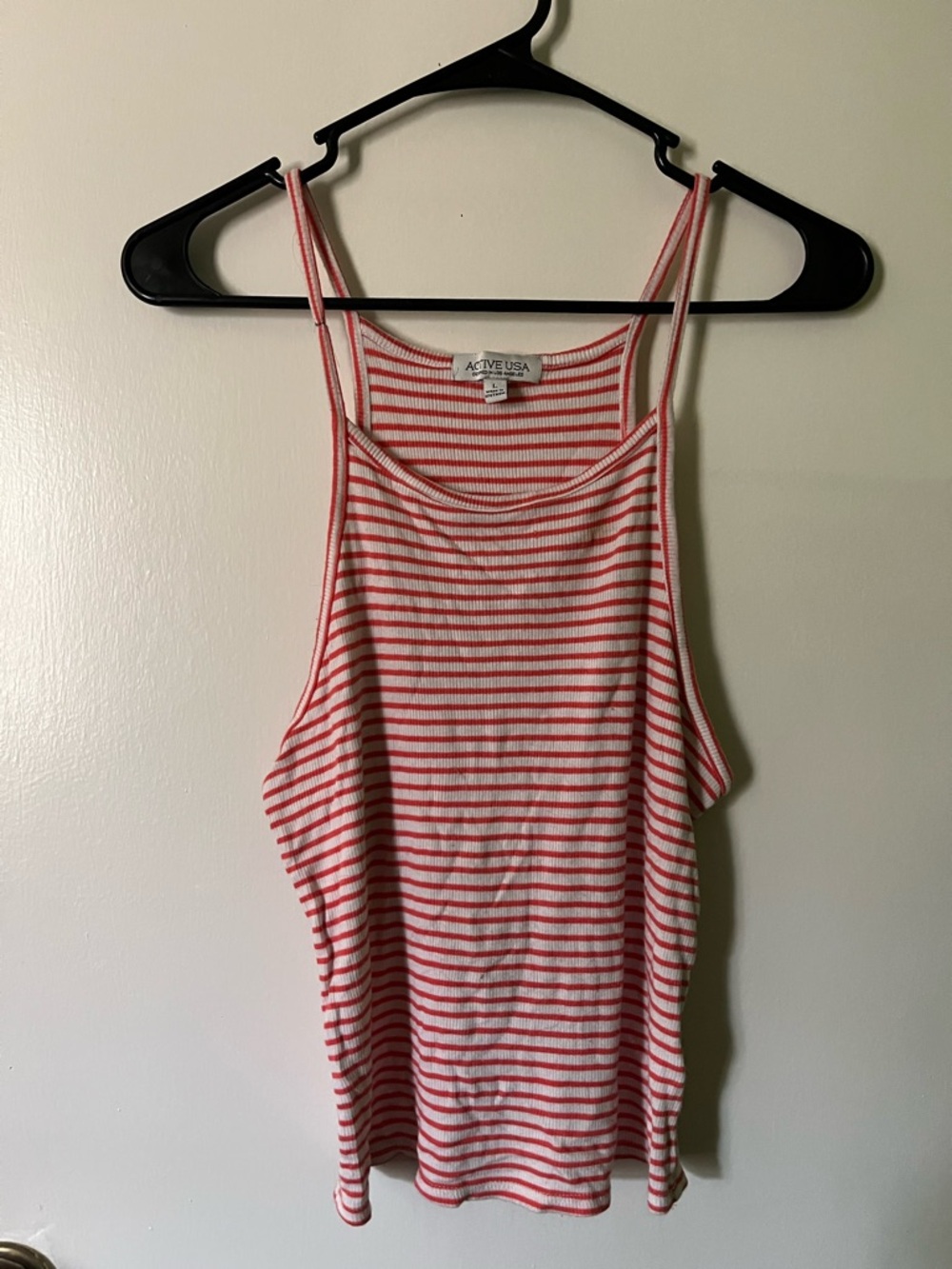 Active USA Red and White Striped Spaghetti Strap Tank